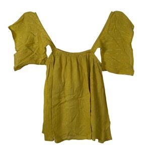 Boho Mustard Yellow Top Metallic Pinstripe Flutter Sleeve‎ Lost in Lunar Small
